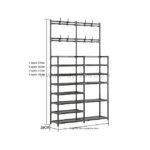 Customizable 7-tier shelving unit with adjustable shelves and hooks for shoes and accessories. Ideal for various room types.