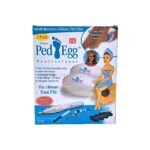 The Ped Egg Professional packaging displaying a 2-pack of foot files designed for callus and dry skin removal, with 135 micro files, ergonomic shape, and a bonus nail kit.