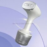 White portable garment steamer with transparent water tank and steam head.