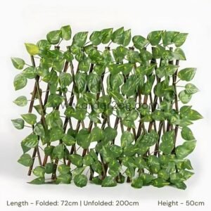 Retractable Garden Fence – Wood Trellis w/ Lush Leaf Design, 2m