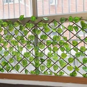 Retractable Garden Fence – Wood Trellis w/ Lush Leaf Design, 2m