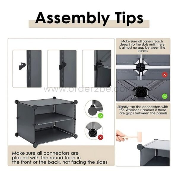 Step-by-step assembly guide showing connector placement and panel alignment.