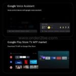 4K Android TV Box interface showcasing Google Voice Assistant and the Google Play Store for easy app downloads and hands-free control.