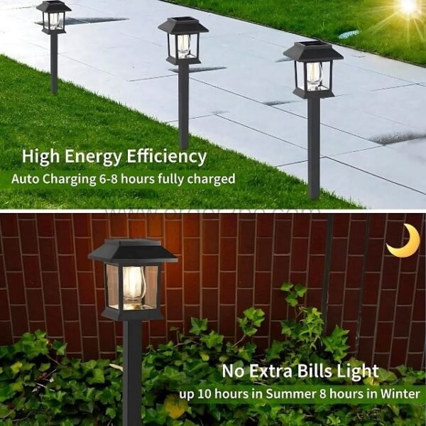 Solar garden pathway lights with high energy efficiency, auto charging, and long-lasting illumination.