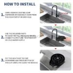 Step-by-step illustration of installing the automatic cup and glass washer on a kitchen sink.