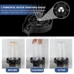 The automatic cup and glass washer’s five spray holes transforming a dirty glass into a sparkling clean one.