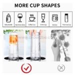 The automatic cup and glass washer cleaning various drinkware, including baby bottles and coffee mugs.