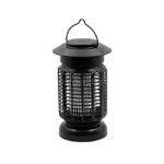 Electric bug zapper with handle and protective grid designed for mosquito control indoors and in outdoor spaces.