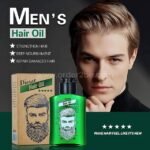 A green bottle of Disaar hair oil showcased in men’s hair care packaging, highlighting its benefits for strength, nourishment, and shine.