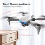 E99 Pro Foldable Drone in flight with blue LED lights, showcasing its obstacle avoidance system in a compact design.
