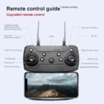 E99 Pro Drone’s upgraded remote control with labeled functions like obstacle avoidance and 360° rolls, paired with a smartphone display.