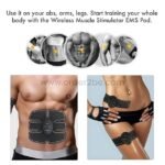 Users applying the EMS 6-pack abs trainer on abs, arms, and thighs, showcasing its versatility for whole-body toning.