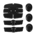 A set of EMS 6-pack abs trainer devices, including one abdominal pad and two smaller pads for arms or legs.