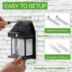 Solar-powered wall light with mounting screws and expansion tubes for easy installation.