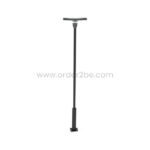 Tall black pole with a flat rectangular lighting fixture, designed for modern urban environments.