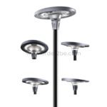 Circular LED streetlight with a metallic finish, showcasing energy efficiency and durability for urban settings.