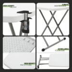 Close-up collage highlighting the table’s thickness, steel reinforcement, HDPE surface, and protective glides.