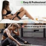 A split image comparing a relaxed woman using the EMS 6-pack abs trainer with a tired woman at the gym.