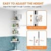 Adjustable shower corner rack with customizable height and four tiers for toiletries and towels.