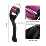 A derma roller with ergonomic anti-slip grip and precise dimensions ensuring comfortable and accurate use during microneedling.
