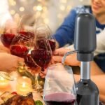 Group of people toasting with automatic wine aerator & dispenser pouring red wine into a glass