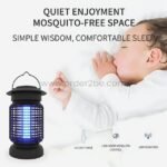 Electric bug zapper emits UV light while keeping children safe with protective mesh in relaxing indoor environments.