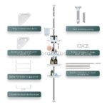 Adjustable shower corner rack with four shelves, hooks, and anti-slip rubber wedges.