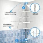 Step-by-step guide showing easy installation of adjustable shower corner rack.
