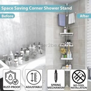 Adjustable Shower Corner Rack w/ 4 Shelves & Towel Holders