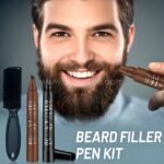Black and brown waterproof beard filler pens with brush in a travel-friendly kit.