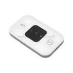 Compact white wireless 4G Wi-Fi router with black panel showing signal, Wi-Fi, and battery icons.