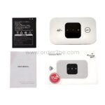 Wireless 4G Wi-Fi router with battery, manual, and info card, offering speeds up to 150 Mbps.