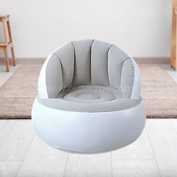 A gray inflatable chair blending into a neutral-toned room.