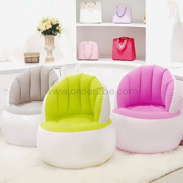 Mix, match, and relax—vibrant green, pink, or gray inflatable chairs for any space.