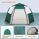 Fully enclosed waterproof automatic pop-up camping tent with a rainproof design, showcasing its durability in rainy conditions.