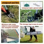 Automatic pop-up camping tent with windproof ropes, ground nails, breathable mesh windows, and a lightweight storage bag for easy transport.