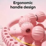 Close-up of the ergonomic handle design of the pink handheld massager, highlighting its comfortable grip.