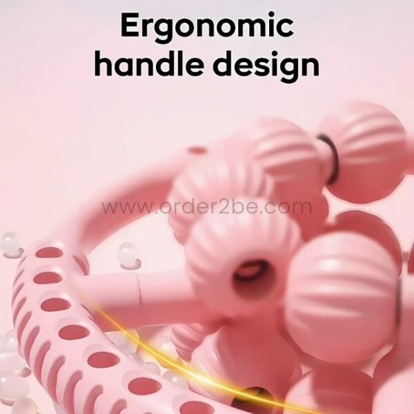 Close-up of the ergonomic handle design of the pink handheld massager, highlighting its comfortable grip.