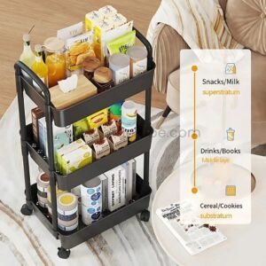 3-Tier Rolling Organizer Rack – Durable Space-Saving Cart with Breathable Shelves for Kitchen & Nursery
