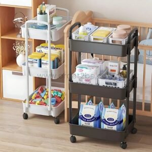 3-Tier Rolling Organizer Rack – Durable Space-Saving Cart with Breathable Shelves for Kitchen & Nursery