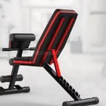 The back view of an adjustable full-body workout bench, showcasing its adjustable settings and sturdy construction.