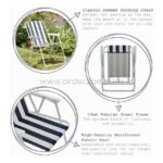 A detailed diagram showcases the features of a classic summer folding chair, including its durable 19mm tubular steel frame and high-density reinforced fabric seat.