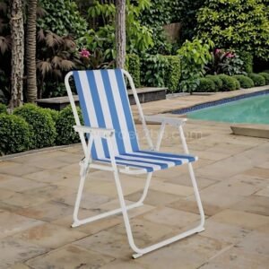 Classic Striped Beach Chair – Cozy Foldable Lounger for Backyard, Pool & Camping