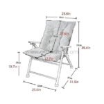 A detailed diagram showing the dimensions of the comfortable camping recliner, including height, width, and depth measurements.