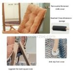A collage displaying key features of the comfortable camping recliner, including a removable cloth cover, sponge headrest, anti-slip feet, and reinforced steel frame.