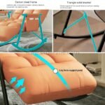 Orange lounge chair showcasing carbon steel frame, triangle bracket, and leg support points for durability and strength.