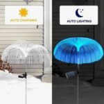 Jellyfish solar garden lights soaking up the sun and glowing at night, showing auto charging in action.