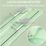 A close-up of the rotatable latch on a green multifunctional exercise board, allowing users to adjust the sliding frequency.