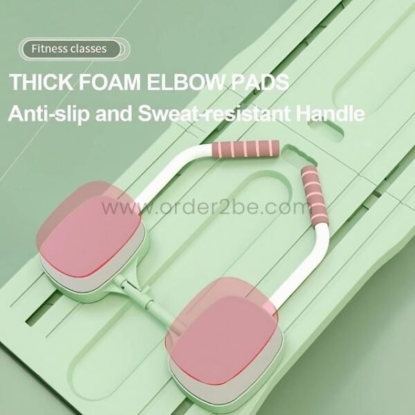 A green multifunctional exercise board featuring thick foam elbow pads and an anti-slip handle for added comfort and safety.