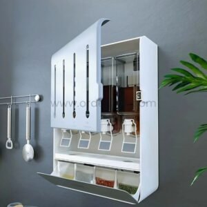 Wall-Mounted Spice & Grain Organizer – One-Touch Dispenser System, 4 Oil + 4 Spice Slots